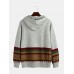 Mens Autumn Casual National Style Print Solid Color Long Sleeve Pullover Knitted Hoodie Sweaters