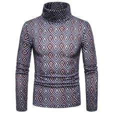 Men Colorful Geometric Patterns High Collar Pullovers