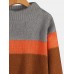 Long Sleeve High Collar Color Block Casual Sweaters