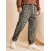 Men Glen Plaid Drawstring Waist Pockets Straight Casual Pants