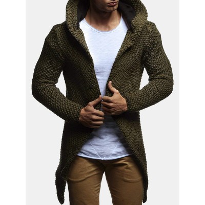 Men’s Fashion Hooded cardigan sweaters coat sweater Mid  long knitting Hoodies