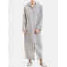 Men Flannel Plain Thermal Warm Loose Hooded Pajama Set Robe Zip Down Thicken Comfortable Loungewear