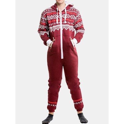 Mens Christmas Printing Fashion Pajama Set Casual Jumpsuit Loungewear