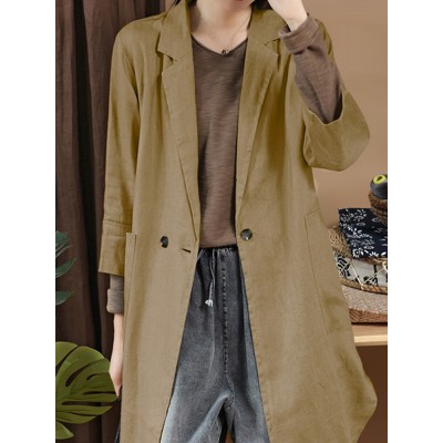 Womens Casual Loose Long Sleeve Cotton Trench Coats Cardigans