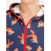 Men Funny Wolf Print Jumpsuit Loungewear Royal Blue Hooded Onesies With Pockets