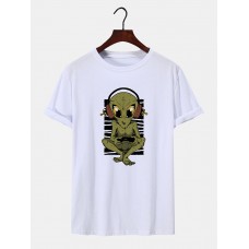 Men Alien Pattern Crew Neck Hem Cuff Short Sleeve Soft Casual T  Shirts