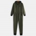 Men Mulit Pockets Thicken Loungewear Zip Down Jumpsuit Plain Hooded Pajamas