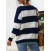 Stripe Contrast Color Thicken One Shoulder Knit Sweaters