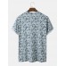 Men Cotton Floral Print Hem Cuff O Neck Short Sleeve Casual T  Shirt