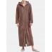 Men Flannel Plain Thermal Warm Loose Hooded Pajama Set Robe Zip Down Thicken Comfortable Loungewear