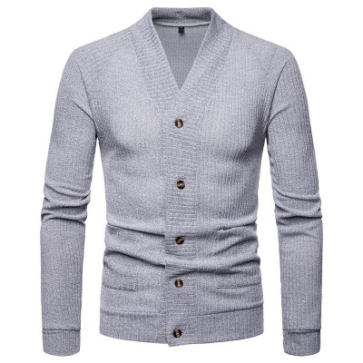 Mens Breathable V  Neck Single Breasted Pockets Long Sleeve Cardigans Coats