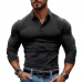 Men's Striped Textured Basic Elastic Long-sleeved POLO Shirt MTA1139J2X