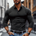 Men's Striped Textured Basic Elastic Long-sleeved POLO Shirt MTA1139J2X