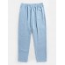 Mens Solid Color Plain Drawstring Elastic Waist Pants With Pocket