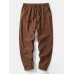 Mens Solid Color 100  Cotton Plain Casual Drawstring Pants