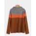 Long Sleeve High Collar Color Block Casual Sweaters