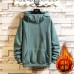 Men Winter High Collar Loose Hooded Solid Color Plus Velvet Thickened Youth Sweaters